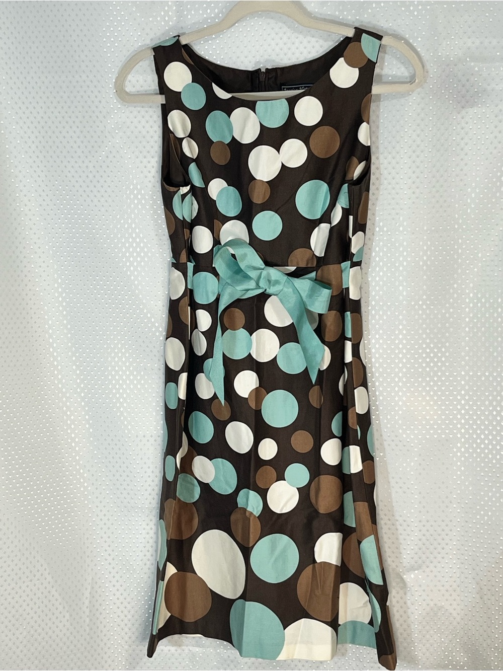 Jessica Howard Brown, Teal & White Polka Dot Midi Dress with Waist Bow